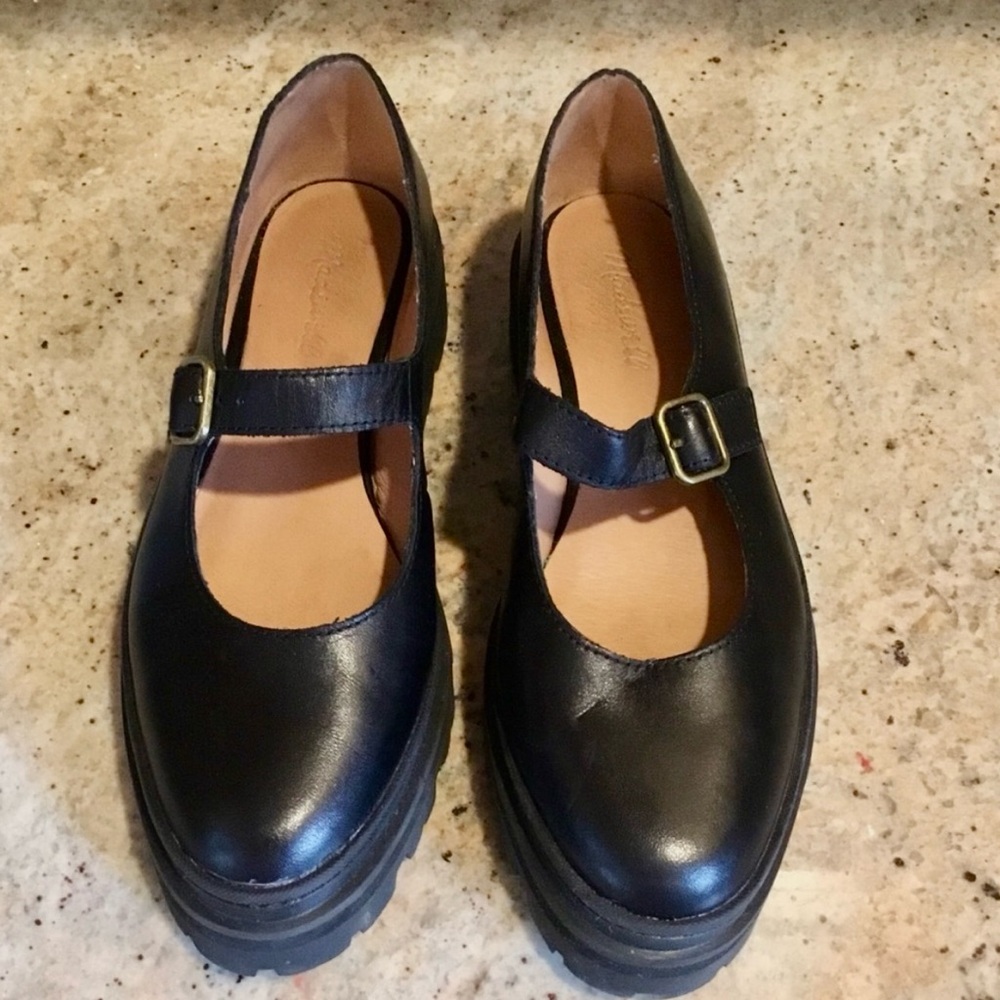 Madewell The Freya Black Mary Jane Platform Shoes Lug Sole